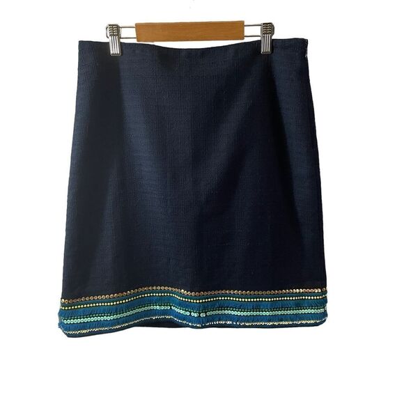 Talbots Navy Beaded Fringe Skirt Size 4 - Picture 1 of 9